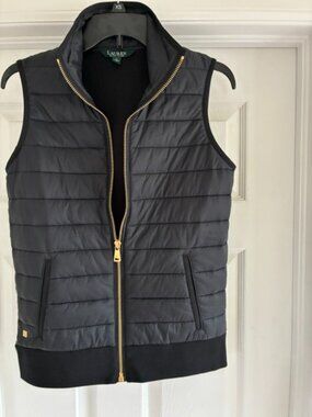 Ralph Lauren Black quilted puffer vest with gold zipper, size Small